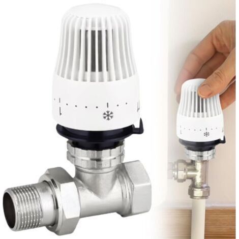 Tête thermostatique à tête thermostatique, kit thermostat complet, forme canal, vanne de radiateur en laiton, vanne de radiateur, vanne de chauffage, vanne de radiateur à canal blanc 1/2 (1/5)