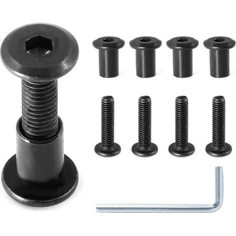 Lot de 10 paires (20 pièces) de boulons à tête hexagonale M6 x 25 mm avec clé Allen, boulons de connecteur de meubles noirs, vis à tête fraisée M6, écrous à barillet, vis de fixation pour ceinture de (1/4)