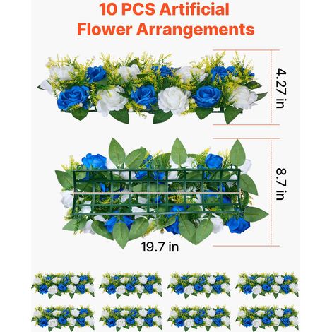 Bouquet de 10 arrangements floraux en boule, 500 x 220 mm, centres de table mariage, fausses roses bleues et blanches pour décoration maison et réception (1/5)