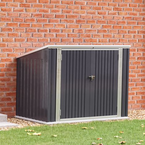 Steel Trash Can Recycle Bin Enclosure Storage Shed, Charcoal Black (1/5)
