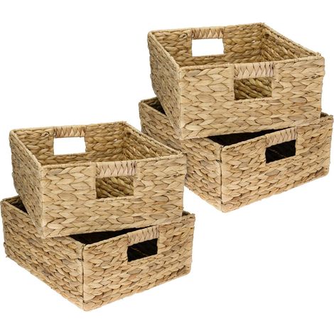 Panier de rangement en osier tressé, jacinthe d'eau naturelle, boîte solide et décorative, panier osier rectangulaire compatible,Set de 4,30 x 34 x 15 cm