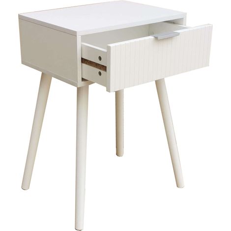 Mesilla de Noche Frisa de Dormitorio Estilo Contemporáneo en Color Blanco con 1 Cajón 40x60x30 cm