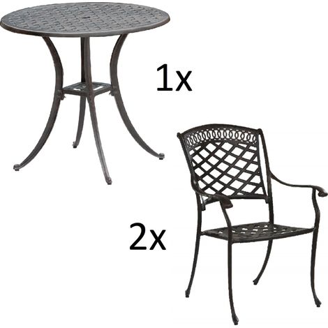 Inko 3-teilige Sitzgruppe Aluminium Guss bronze Tisch Ø 80 cm mit 2 Sesseln Tisch Ø80 cm mit 2x Sessel Urban (1/5)
