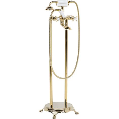Grifo para bañera de latón dorado independiente 98 cm con ducha de mano moderno Hebbe (1/5)