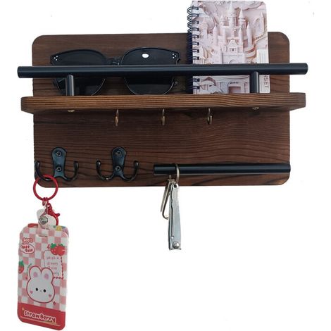 Étagère décorative en bois massif avec crochets, porte-clés moderne