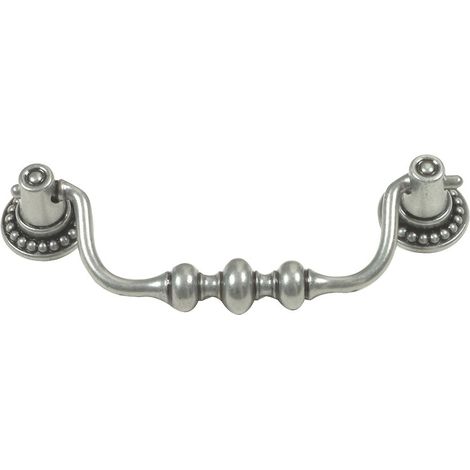 Poignée 2 attaches avec rosaces perlées - entraxe 110 mm - vieux fer