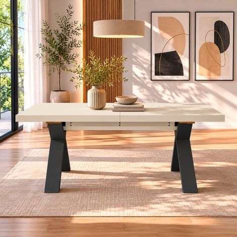 Tavolo Allungabile Milonga480 180 cm con Piano Cashmere e Gambe Incrociate Antracite