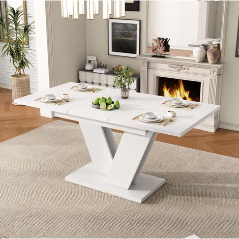 Set tavolo allungabile 120/160 x 80 cm in MDF bianco con 6 sedie beige DESVIAE (1/5)