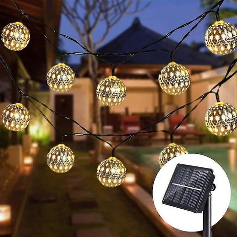 Guirlande lumineuse solaire d'extérieur 5 m, 20 LED blanc chaud, 8 modes d'éclairage, étanchéité IP65, pour jardin, terrasse, balcon, intérieur et extérieur. (1/5)