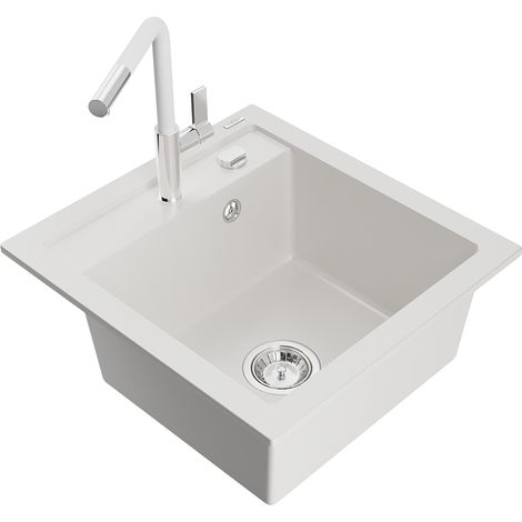 Mexen Vito lavello in granito 1-vasca con miscelatore da cucina Flora, bianco - 6503-20-670401-02 (1/5)