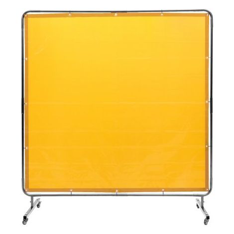 Schweißvorhang 1,8 x 1,8 m Schweißschutzvorhang aus Flammhemmendem Vinyl Schweißschutzwand mit 4 Schwenkrädern und einem 6-stufigen UV-Schutz Schweißerdecke Schweißschutz Gelb (1/5)