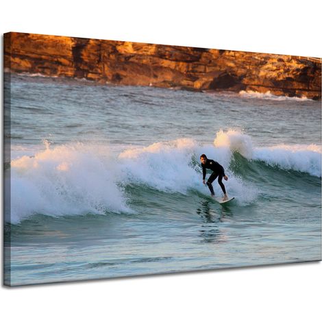 Stampa su tela "Surfisti su un'onda" 120x80 cm