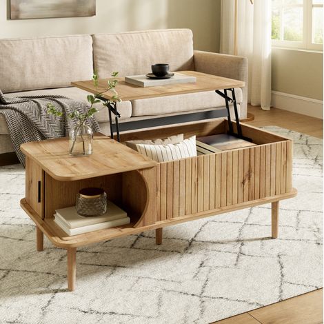 Tavolino da salotto elevabile 100x48x55,5 cm in MDF e legno naturale, con contenitore FloraGrace (1/5)