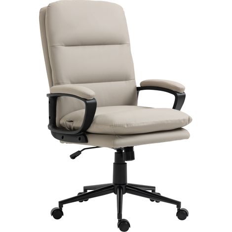 Office Chair, PU Lear Computer Desk Chair Office Chair with Adjustable Height and Swivel Rolling Wheels for Work Study, Light Grey (1/5)