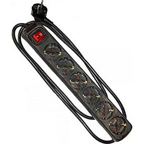 Base Multipla 6 Uscite t/tl 10/16A Schuko + Interruttore 1,5m 3x1,5mm Colore Nero EDM (1/2)