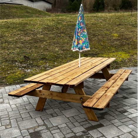 Jardinatoire – Table de jardin en bois massif 180 cm – Traitement autoclave classe 3 – Trou parasol central – Pour 6 personnes – Fabrication française (1/5)