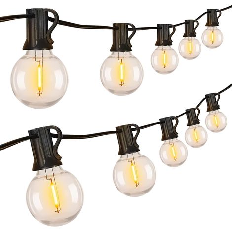 Lot de 2 guirlandes lumineuses d'extérieur de 7,6 m, ampoules LED G40 incassables (52 + 2 rechanges), cordon étanche de 25 pieds pour terrasse, jardin, pergola et décor de fête
