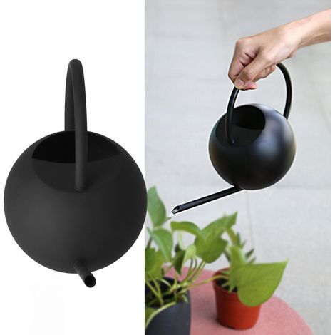 Arrosoir de 400 ml en acier inoxydable noir, petit format, avec long bec en métal. (1/5)
