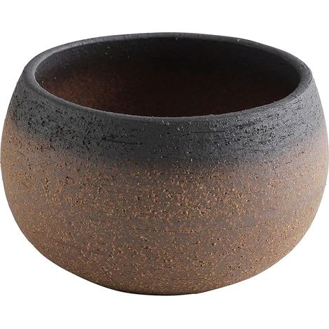 Handmade Ceramic Bonsai Pot 10cm Small Round Flower Pot, Mini Cactus and Plant Bowl – Brown and Black (1/5)