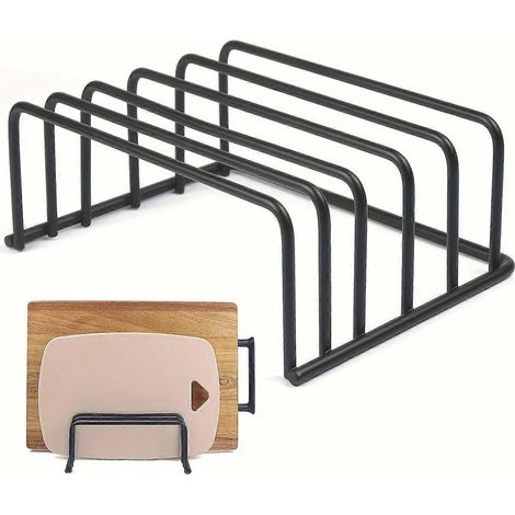 Support à planches à découper avec fentes de 2,5 et 1,5 cm de large, organisateur de placard de cuisine en métal noir pour planches à découper et ustensiles de pâtisserie (1/5)