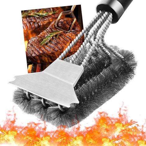 Brosse Barbecue, Brosse de Nettoyage Barbecue, 3 en 1 Brosse à Barbecue, Longue Poignée avec Poils Acier Inoxydable, Pinceau Cuisine pour Nettoyer Rapidement & Efficacement Tous Les Grils (1/5)