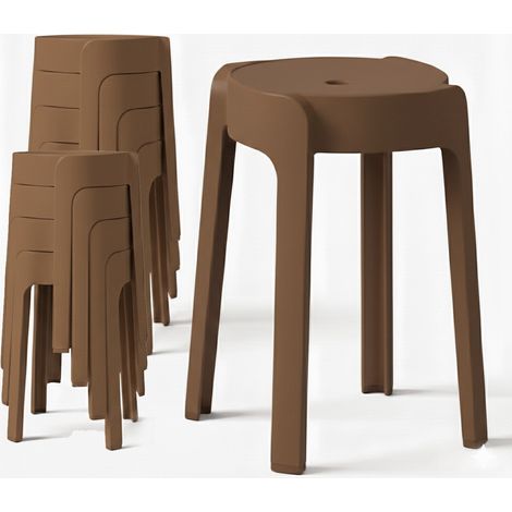 8 Tabourets Gigognes empilables BM HOME TAB-MARRON en plastique, légers pour la maison salle de classe, cuisine, jardin