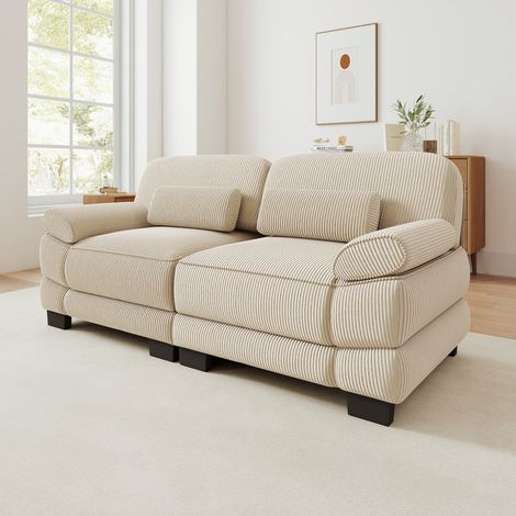 Sofá 2 plazas 194x88.5x94 cm modular de pana con cojín lumbar para salón - beige (1/5)