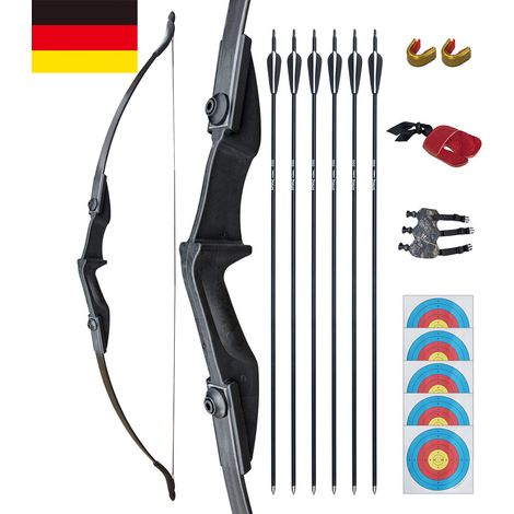 Arc Recourbé Démontable 53" - Traction 40 lbs - Convient Gaucher et Droitier - Kit Complet avec 6 Flèches, Cibles et Protection