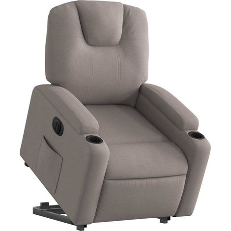 Comodissima poltrona relax TV con funzione di sollevamento elettrico in tessuto tortora DEC028583