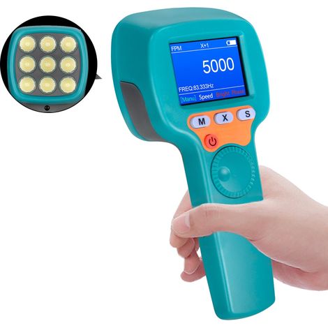 Tachymètre stroboscopique LED, 1500LUX sans contact, stroboscope LCD, indicateur de rotation de phase, 60  999999 tr/min, vitesse de haute précision pour CVC, impression de matériel rotatif