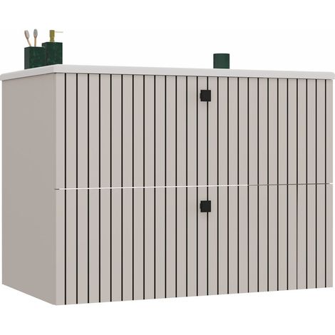 TIGO 80 2S - Meuble sous lavabo 2 tiroirs façade rainurée + LAVABO - 80x45.5x57 cm - Cachemire (1/5)
