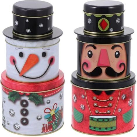 Pr Boîtes à Biscuits de Noël Nidification Bonhomme de Neige en Fer Blanc Boîte à Bonbons Conteneurs de Vacances Boîtes à Friandises Boîte à Thé Hermétique Bougie Étain(2Pcs) (1/5)