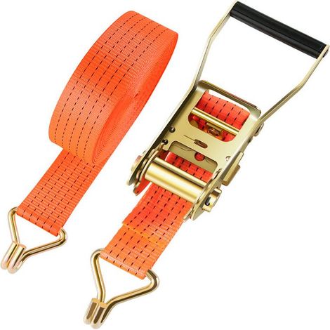 Lot de 1 sangles de 10 m avec cliquet et crochet, sangles à cliquet de 50 mm, orange pour fret, moto, camion