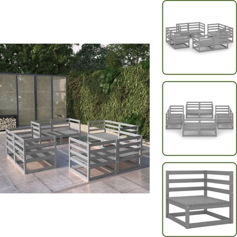 8-tlg. Garten-Lounge-Set Grau Massivholz Kiefer - Gartensitzgruppe - Loungesessel - Gartenmöbel Set - Rattan Möbel - Holz Gartenmöbel
