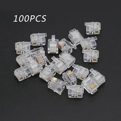 100 câbles modulaires RJ12 6P6C pour connecteurs téléphoniques principaux, fiches cristallines (1/5)