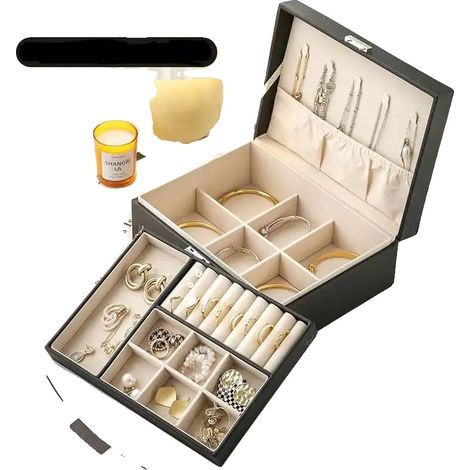 Schmuckaufbewahrungsbox, Elegante runde Form, Langlebige Materialien, schwarz einfach (1/2)