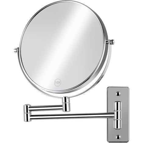 20,3 cm Wandvergrößerungsspiegel, doppelseitiger 1x/10x Rasierspiegel mit ausziehbarem Arm, 360° drehbar, für Schminktisch und Badezimmer, Chrom-Finish (ohne Beleuchtung) (1/5)