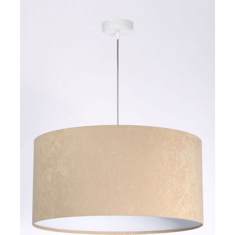 Pendelleuchte E27 Ø 50 cm Creme Weiß Stoff Retro Hängeleuchte Esszimmer