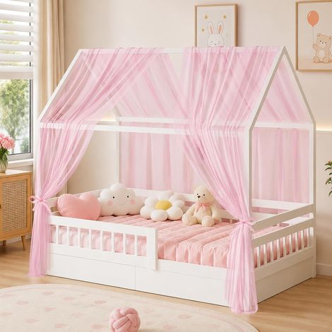 Bed Canopy for House Bed, Pack of 2 Children's Room Canopy 350 x 150 cm, House Bed Canopy Made of Cotton Muslin, Soft and Breathable, Decoration and Embellishment for Boys and Girls Bed (1/5)