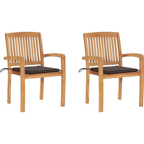 vidaXL Chaises de jardin lot de 2 et coussins taupe Bois teck massif (1/5)