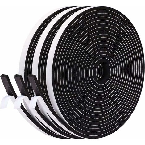 Joint Isolation Fenêtre en Mousse Adhésif, Joint Porte Entrée en Caoutchouc Antioxydant, 6mm X 3mm,15M total, Joint Phonique Multiusage Coupe Vent, Évite Froissement d'Article et Meuble, Noir (1/5)