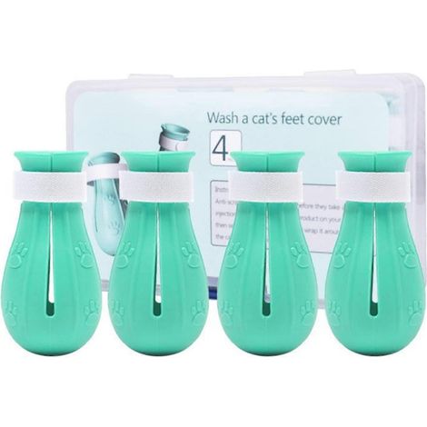 Bottes en silicone pour chats, chaussures anti-griffures, lot de 4 pour chiens et chats, vert clair (1/5)