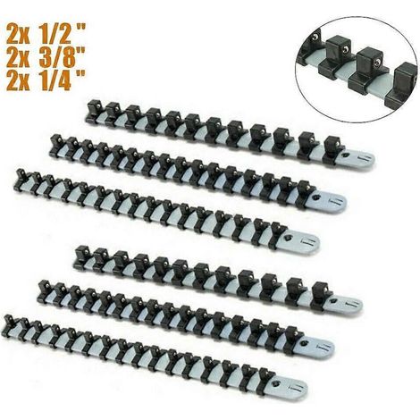 Ensemble de 6 supports de rangement en plastique pour douilles de 1/4, 3/8 et 1/2 pouce, adaptés au garage et à l'atelier. (1/5)