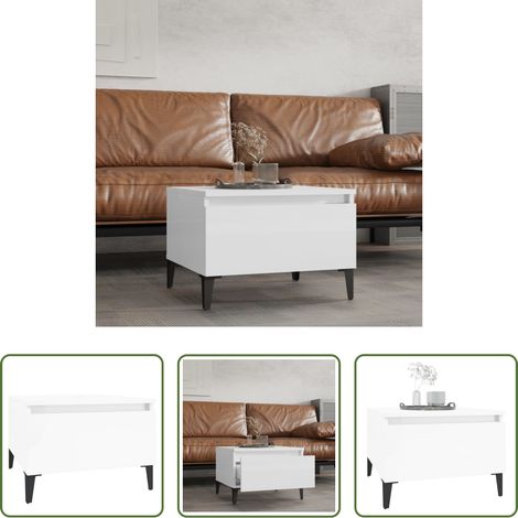 vidaXL Mesa auxiliar de madera contrachapada blanco brillo 50x46x35 cm (1/5)