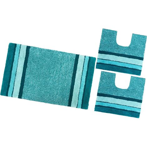 Tappeto Bagno Parure Puro Cotone Antiscivolo Morbido Colori Vivaci 100% Made In Italy - Turchese