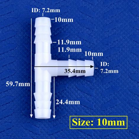 (10 mm - 50 pièces) Raccord en T blanc en PE, adaptateur pour réservoir d'aquarium, tuyau de pompe à air, raccords en forme de pagode, connecteurs pour tuyau d'irrigation de jardin (1/5)