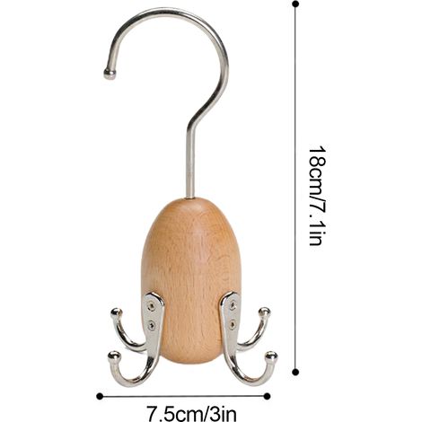 Soporte de madera para accesorios con 8 ganchos giratorios de 360° - Sistema de almacenamiento multifuncional para perchas (18x8cm, madera, 105g, 1 unidad) (1/5)