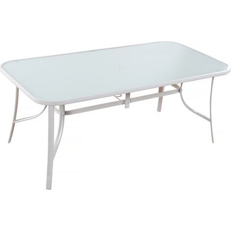 Habitat Et Jardin – Table de jardin Cordoba – 8 places – Acier et verre dépoli – Rectangulaire – Traitée anti-UV et anti-rouille – 180 kg max (1/4)