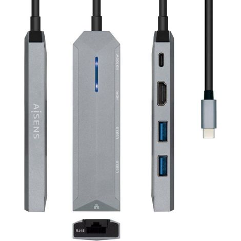 Docking usb 3.2 type-c aisens asuc-5p003-gr/ 1 hdmi/ 2 usb/ 1 rj45/ usb pd/ grau