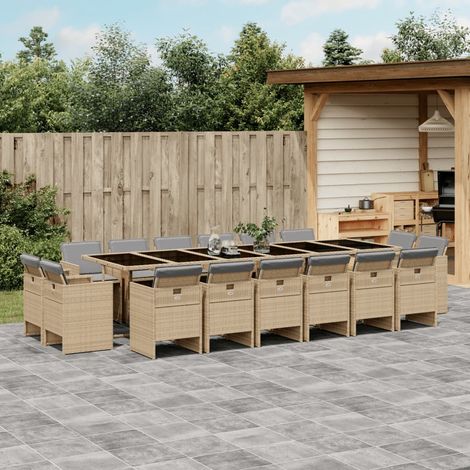 vidaXL Ensemble à manger de jardin et coussins 17 pcs mélange beige